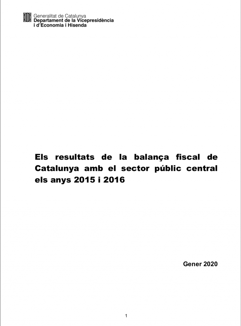 Els resultats de la balança fiscal de Catalunya amb el sector públic central els anys 2015 i 2016